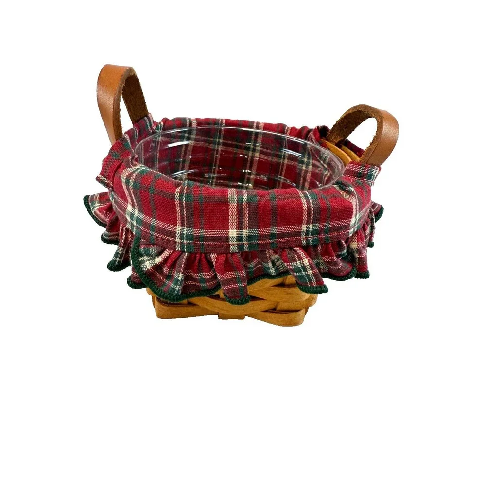 1995 Longaberger Thyme Basket w/Red Plaid Liner & Protector 4.5